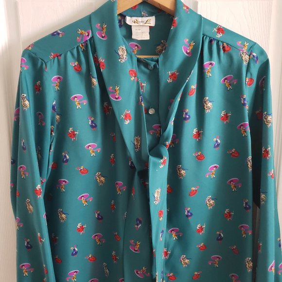 Vintage Necktie Blouse in Dancing Ladies Print - Picture 7 of 7